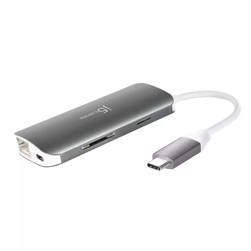 j5create JCD383 Adaptador múltiple USB-C™ 9 en 1, Plata y Blanco