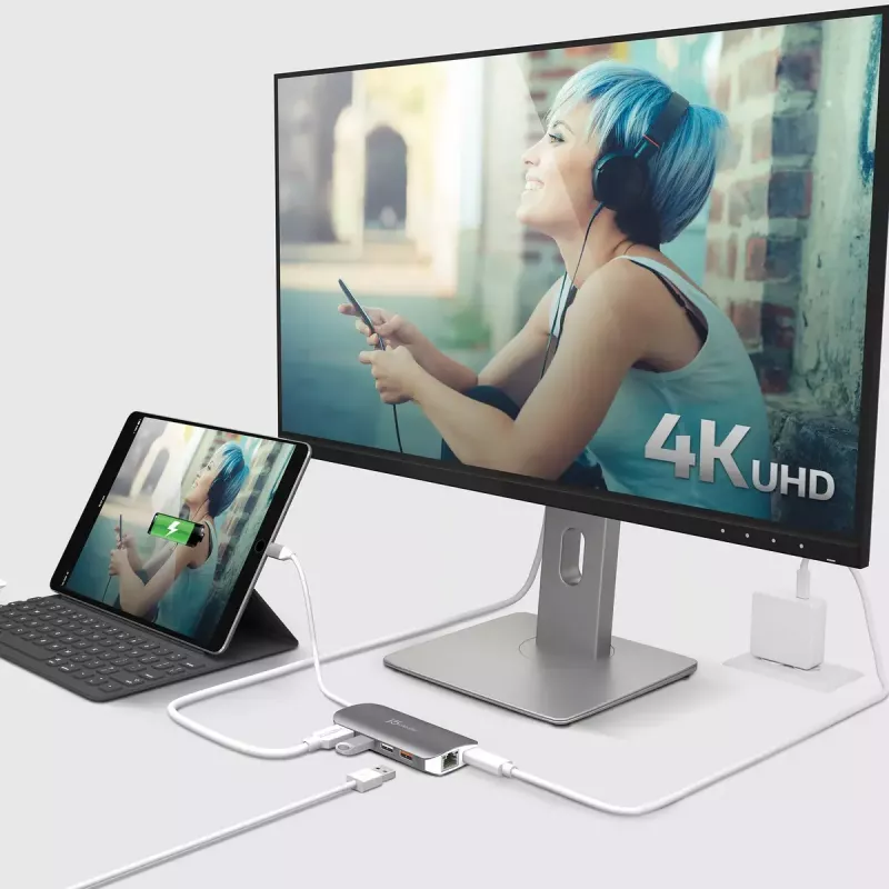 j5create JCD383 Adaptador múltiple USB-C™ 9 en 1, Plata y Blanco