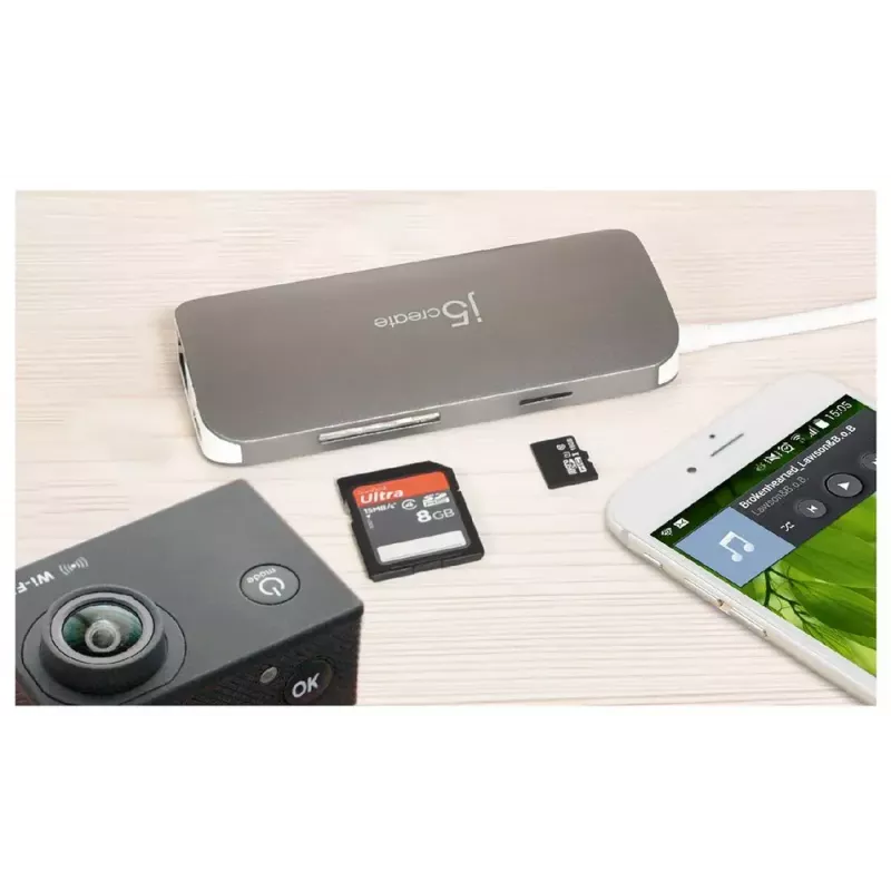 j5create JCD383 Adaptador múltiple USB-C™ 9 en 1, Plata y Blanco