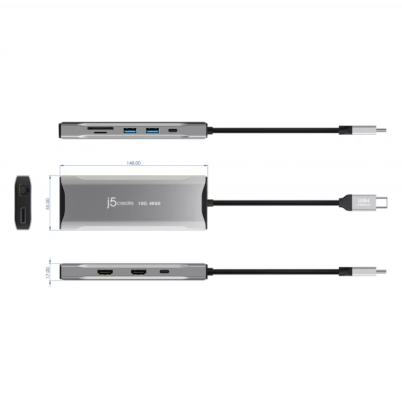 j5create JCD397-N Mini dock multipantalla USB-C 4K60 Elite Cableado USB 3.2 Gen 1