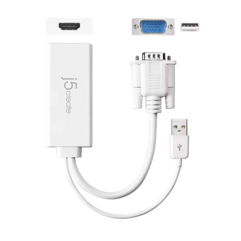 j5create JDA214 Adaptador de vídeo y audio VGA a HDMI Blanco 0,176 m
