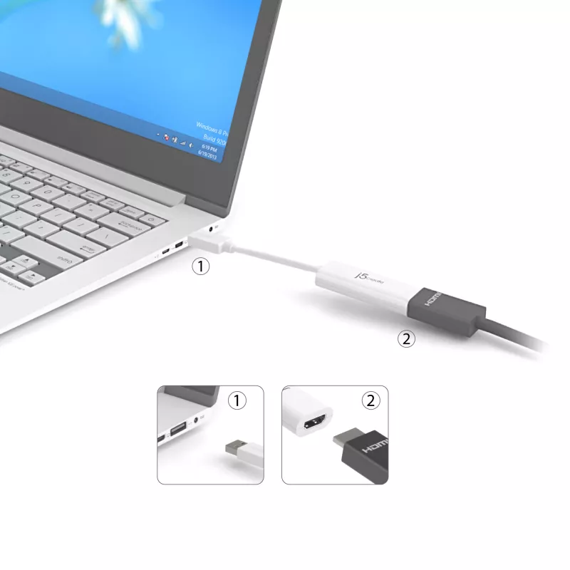 j5create JUA254 Adaptador multipantalla USB 3.0 HDMI, 3.2 Gen 1 (3.1 Gen 1), USB Type-A, salida HDMI, 2048 x 1152 píxeles