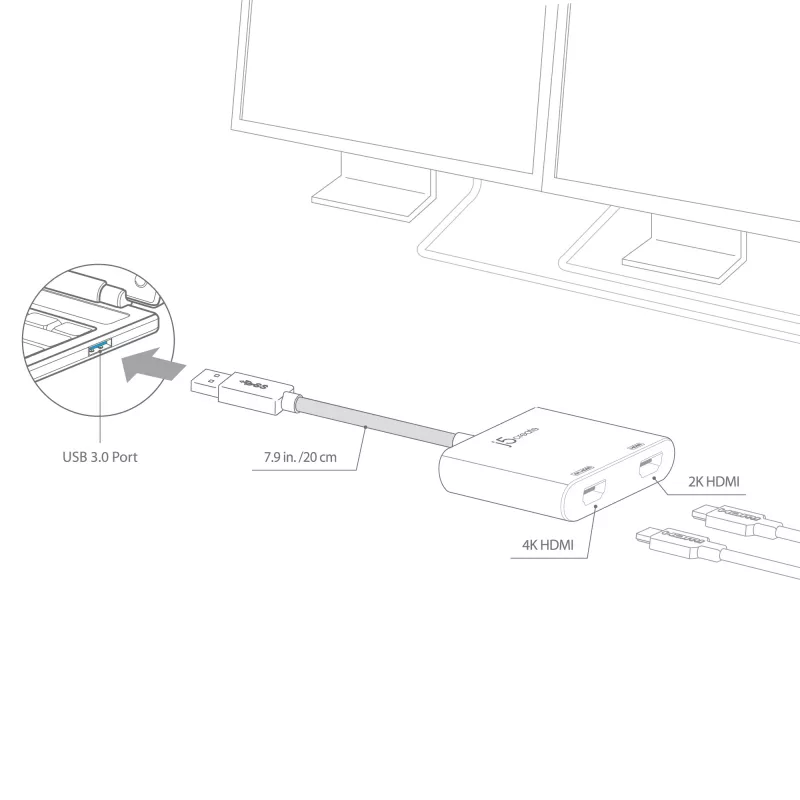 j5create JUA365 Adaptador multipantalla USB™ 3.0 a doble HDMI, Plata
