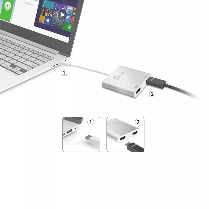 j5create JUA365 Adaptador multipantalla USB™ 3.0 a doble HDMI, Plata