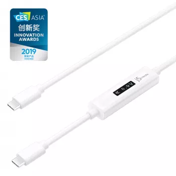 j5create JUCP14 Cable USB-C™ 2.0 a USB-C™ con medidor de potencia OLED dinámico, Blanco, 1,2 m