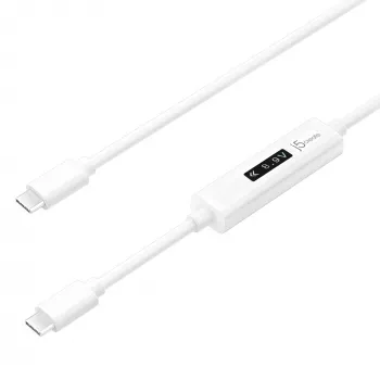 j5create JUCP14 Cable USB-C™ 2.0 a USB-C™ con medidor de potencia OLED dinámico, Blanco, 1,2 m