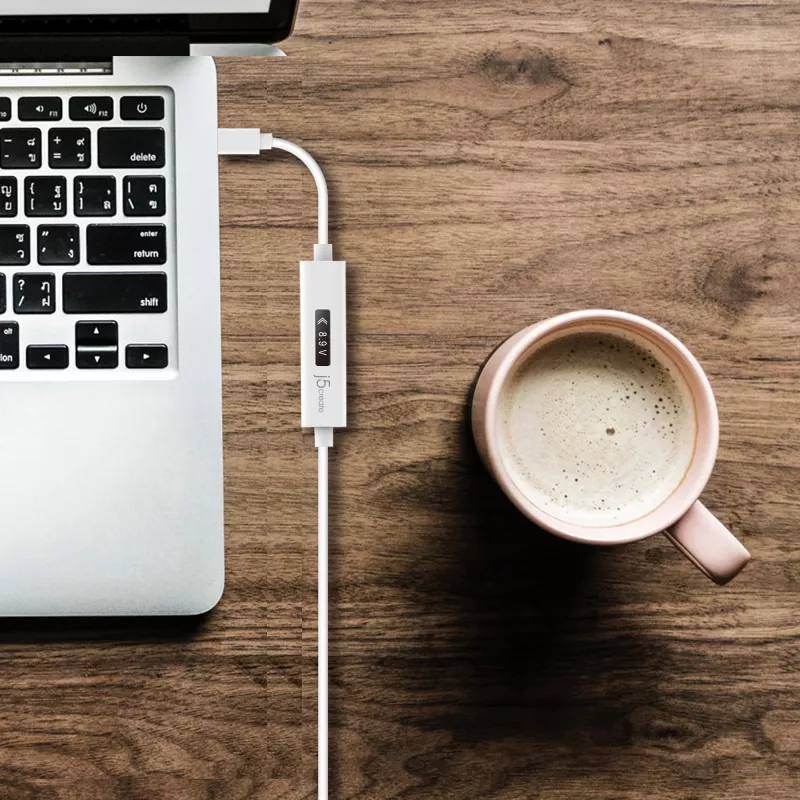 j5create JUCP14 Cable USB-C™ 2.0 a USB-C™ con medidor de potencia OLED dinámico, Blanco, 1,2 m