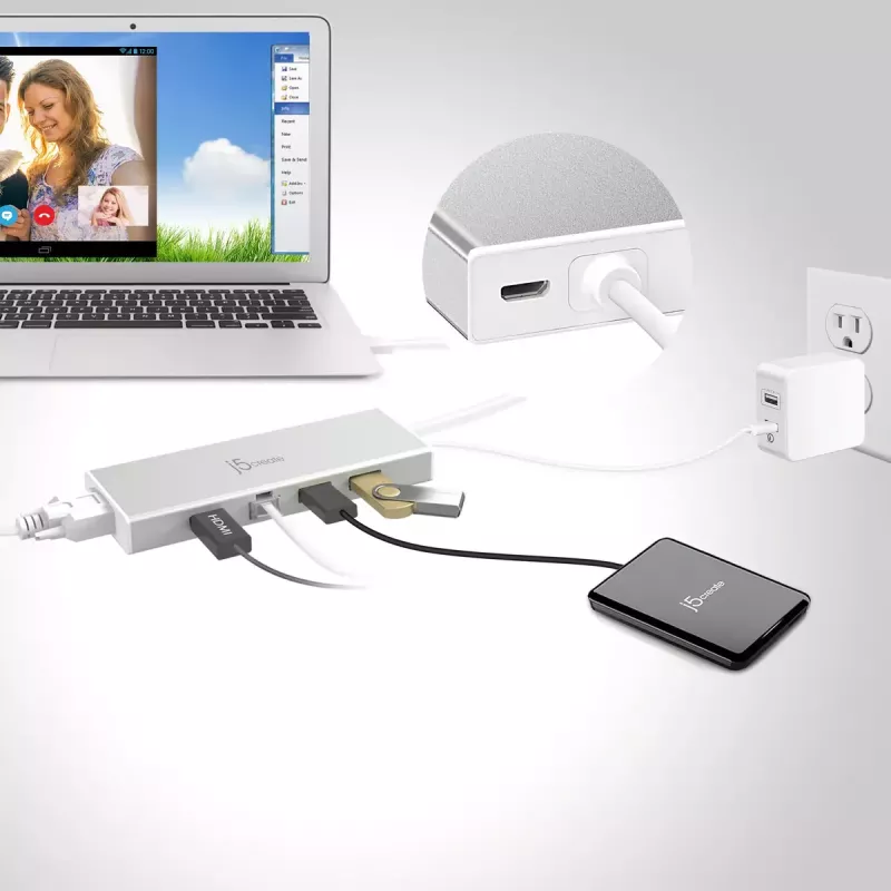j5create JUD380 Mini dock USB™ 3.0, 1x HDMI y 3x puertos USB, Plata