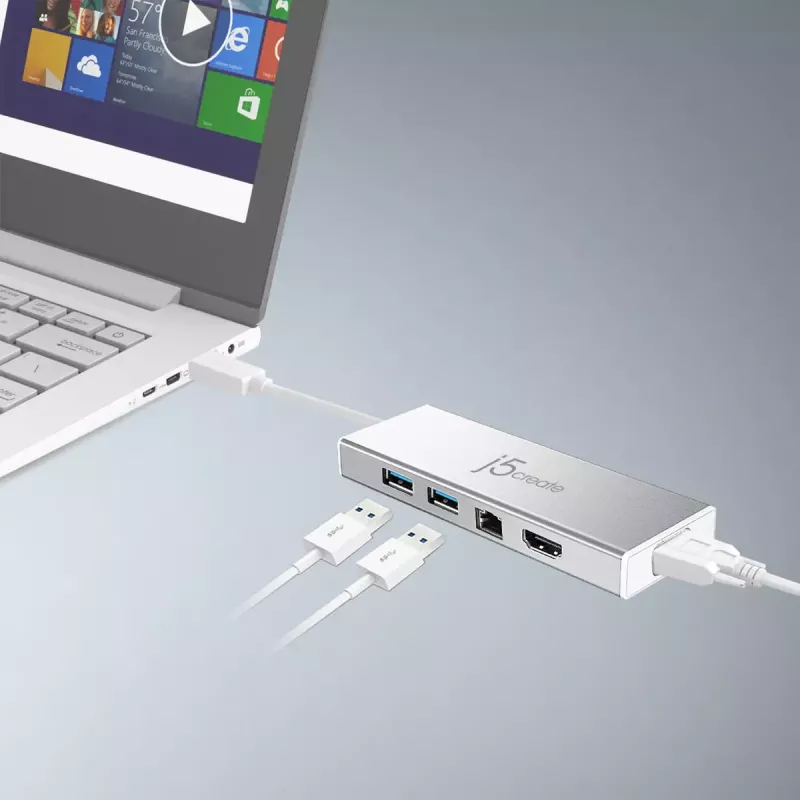 j5create JUD380 Mini dock USB™ 3.0, 1x HDMI y 3x puertos USB, Plata