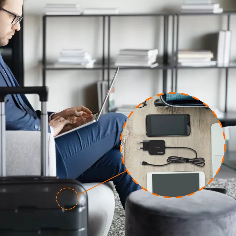 j5create JUP1565DCE3A-EN Cargador mini USB-C® GaN PD 67W con 3 tipos de conectores DC - EU