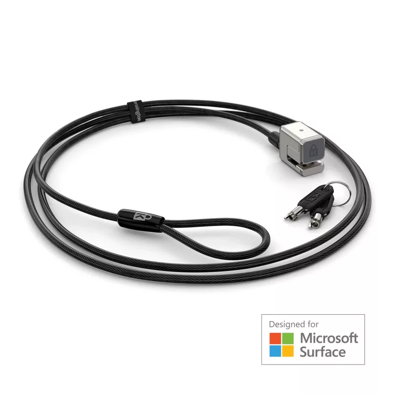 Candado de cable con llave Kensington para Surface Pro y Surface Go, 1,8 m, Kensington, llave, acero al carbono, Negro, Plata