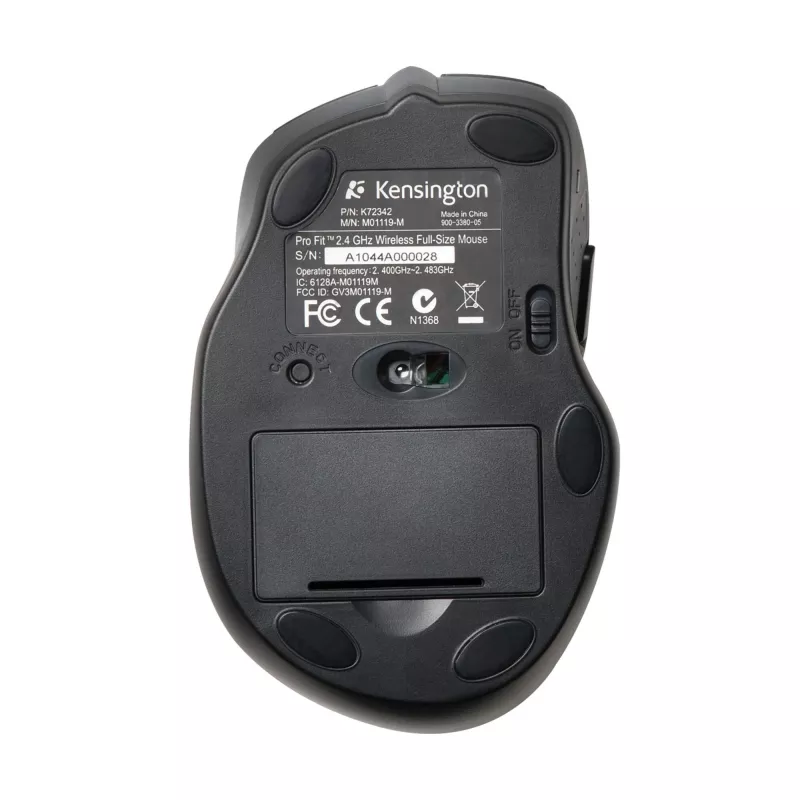 Ratón inalámbrico de tamaño completo Kensington Pro Fit, ambidiestro, óptico, RF inalámbrico, 1600 DPI, Negro