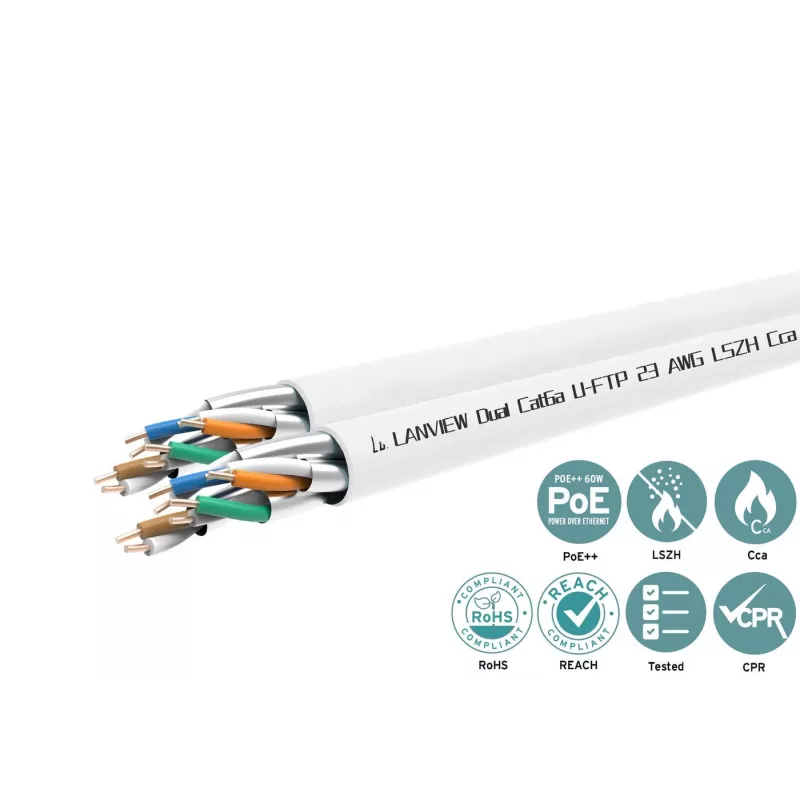 Cable de red dual Cat6a U-FTP 4x2xAWG23 LSZH blanco