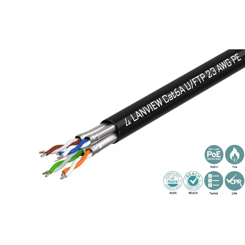 Lanview LVN122445 cable de red Cat6a U-FTP 4x2xAWG23, 500 m, negro
