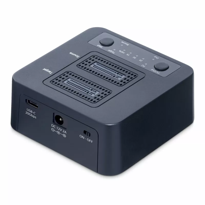 StarTech.com M2-HDD-DUPLICATOR-N1 duplicador y base independiente 1:1 para unidades M.2 NVMe (PCIe), hasta 90 GB/min, USB-C 20 Gbps, de dos bahías, compatible con TAA