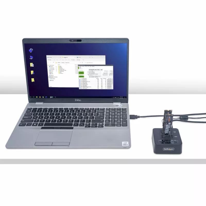 StarTech.com M2-HDD-DUPLICATOR-N1 duplicador y base independiente 1:1 para unidades M.2 NVMe (PCIe), hasta 90 GB/min, USB-C 20 Gbps, de dos bahías, compatible con TAA