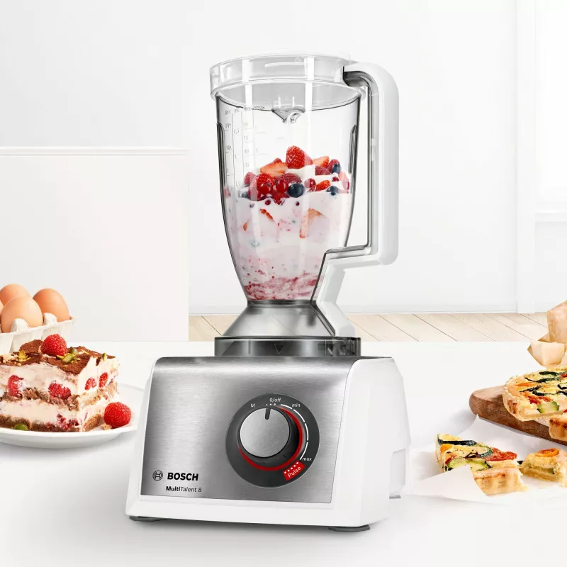 Robot de cocina Bosch MC812S814, 1250 W, bol de 3,9 l, acero inoxidable/blanco, velocidad continua, mando giratorio