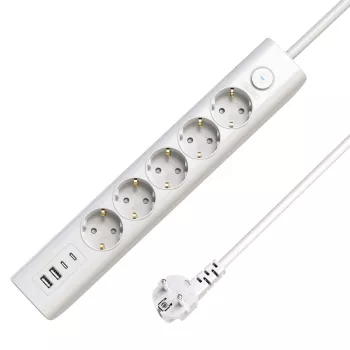 Microconnect Regleta de enchufes Schuko con 5 tomas USB y interruptor de encendido/apagado 1,5 m, Blanco
