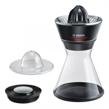 Exprimidor de cítricos Bosch MCP72GPB — exprimidor eléctrico de cítricos, acero inoxidable, depósito de zumo de 1 litro, negro