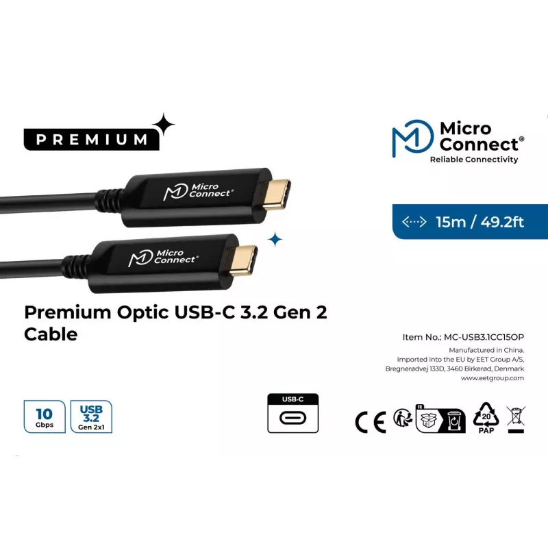 Microconnect MC-USB3.1C15OP Cable USB USB 3.2 Gen 2 (3.1 Gen 2) 15 m USB C negro
