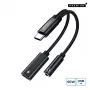Microconnect MC-USBC-AUDIOCF adaptador de USB-C a USB-C PD y audio de 3,5 mm, 13 cm, plateado