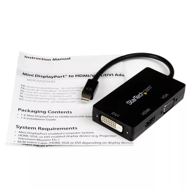 StarTech.com Adaptador A/V de viaje: convertidor 3 en 1 de Mini DisplayPort a VGA, DVI o HDMI