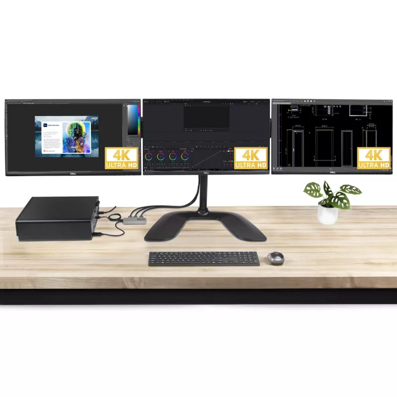 StarTech.com hub MST de 3 puertos - DisplayPort a 3x HDMI, triple monitor 4K 60Hz, adaptador de vídeo multimonitor DP 1.4, cable integrado de 30cm, alimentado por USB, solo Windows