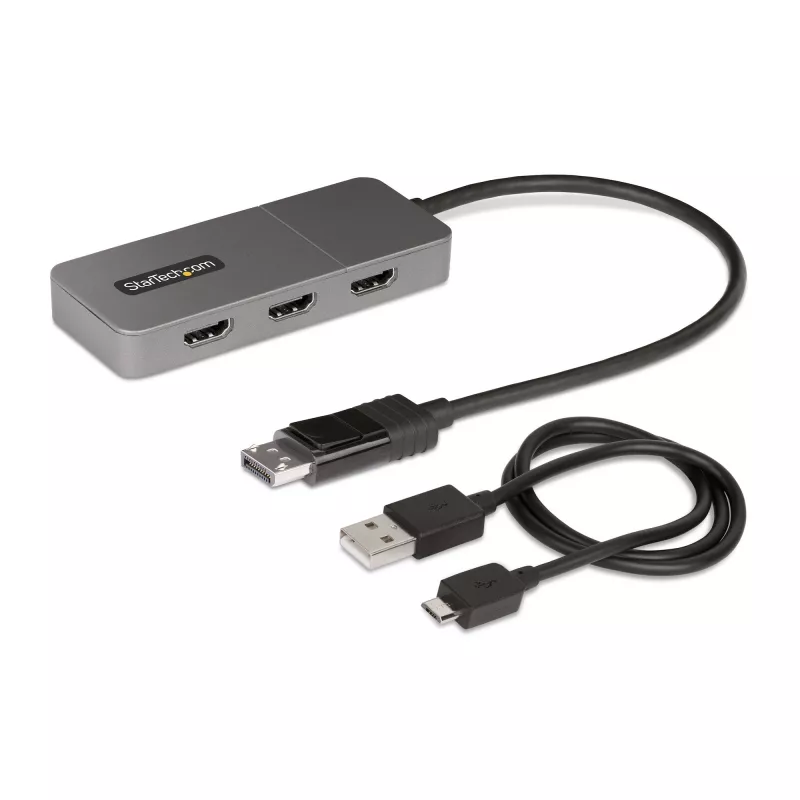StarTech.com hub MST de 3 puertos - DisplayPort a 3x HDMI, triple monitor 4K 60Hz, adaptador de vídeo multimonitor DP 1.4, cable integrado de 30cm, alimentado por USB, solo Windows