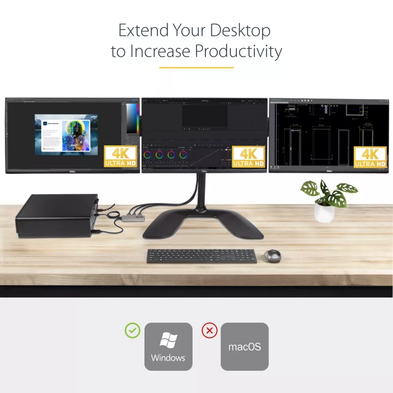StarTech.com hub MST de 3 puertos - DisplayPort a 3x HDMI, triple monitor 4K 60Hz, adaptador de vídeo multimonitor DP 1.4, cable integrado de 30cm, alimentado por USB, solo Windows