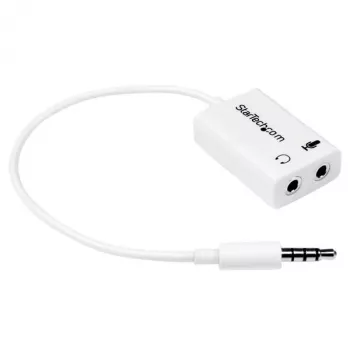 StarTech.com adaptador blanco para auriculares con conectores separados de auriculares/micrófono – 3,5 mm 4 polos a 2x 3 polos 3,5 mm M/H
