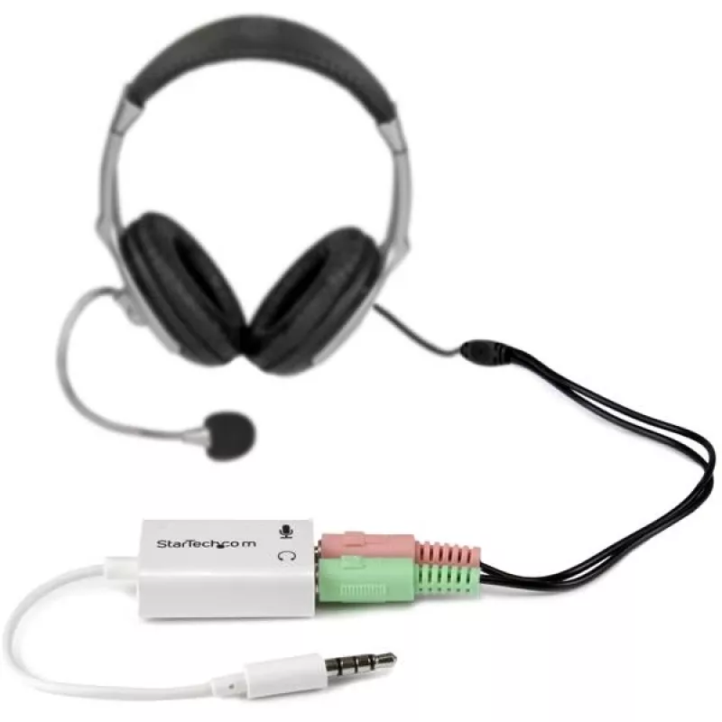 StarTech.com adaptador blanco para auriculares con conectores separados de auriculares/micrófono – 3,5 mm 4 polos a 2x 3 polos 3,5 mm M/H