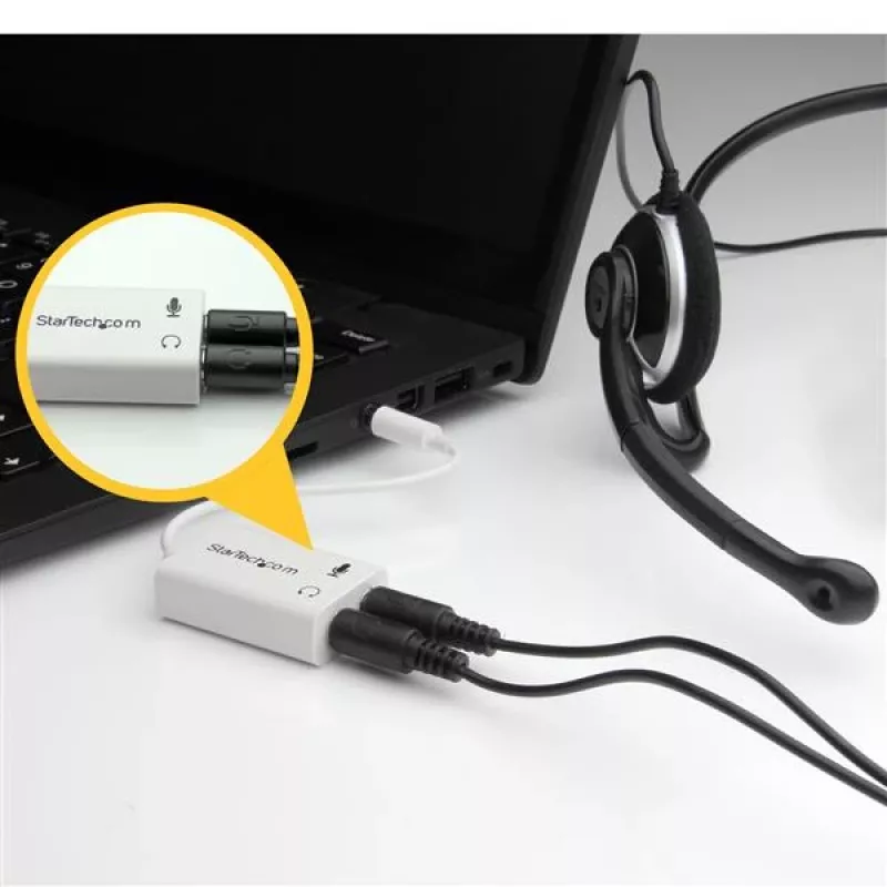 StarTech.com adaptador blanco para auriculares con conectores separados de auriculares/micrófono – 3,5 mm 4 polos a 2x 3 polos 3,5 mm M/H