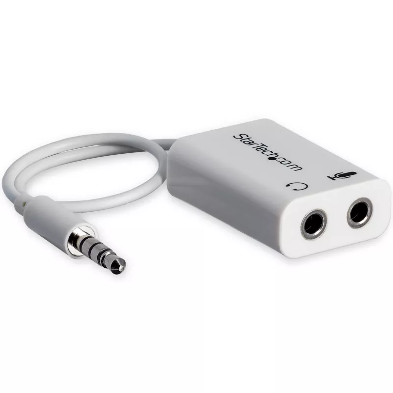 StarTech.com adaptador blanco para auriculares con conectores separados de auriculares/micrófono – 3,5 mm 4 polos a 2x 3 polos 3,5 mm M/H