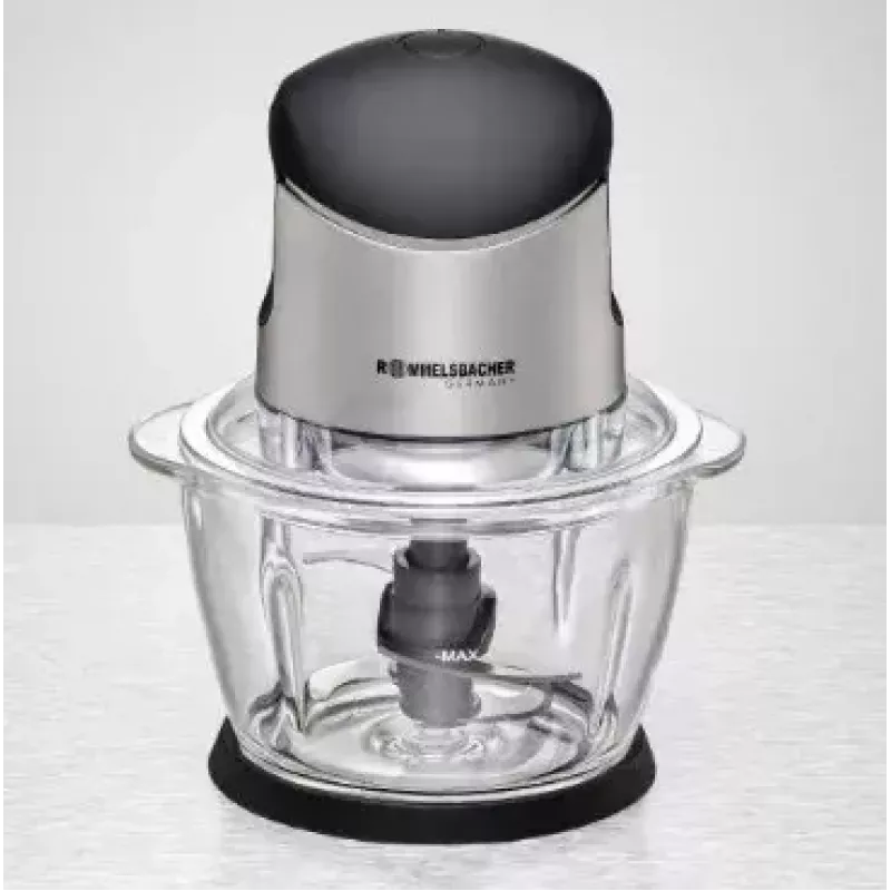 Picadora eléctrica Rommelsbacher MZ 400 — recipiente de cristal de 1,0 L, 400 W, cuchillas de acero inoxidable de 4 hojas, negra