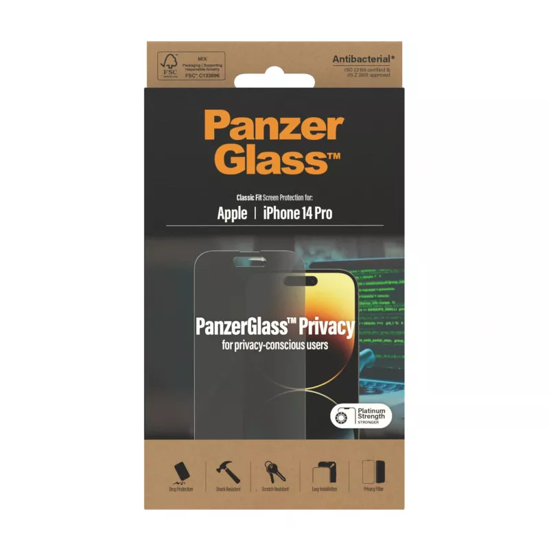 Protector de pantalla de privacidad PanzerGlass Apple iPhone 14 Pro resistente a arañazos y golpes