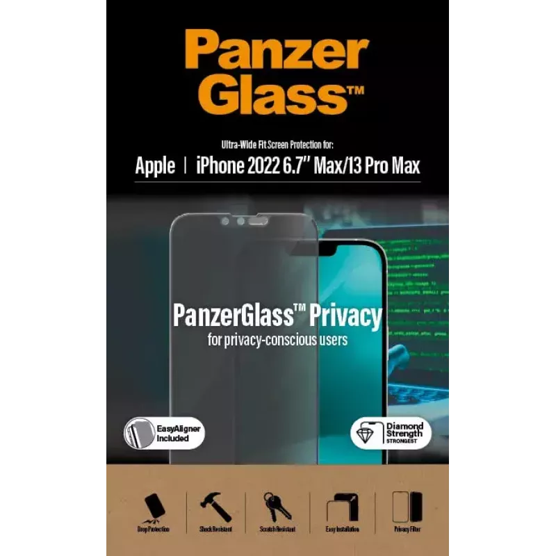 PanzerGlass ® Protector de pantalla de privacidad iPhone 14 Plus | 13 Pro Max | Ultra-Wide Fit con EasyAligner