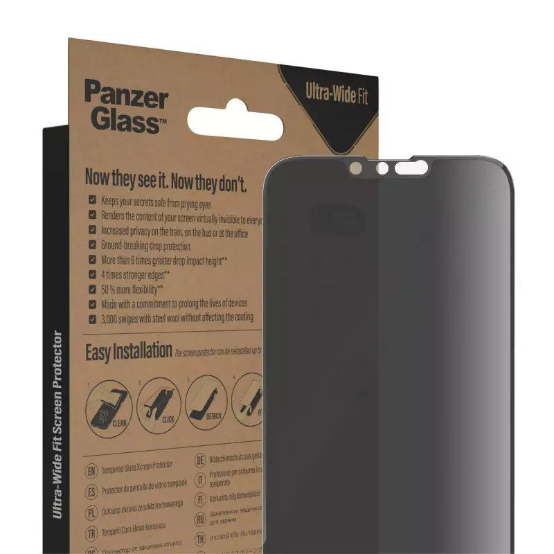 PanzerGlass ® Protector de pantalla de privacidad iPhone 14 Plus | 13 Pro Max | Ultra-Wide Fit con EasyAligner