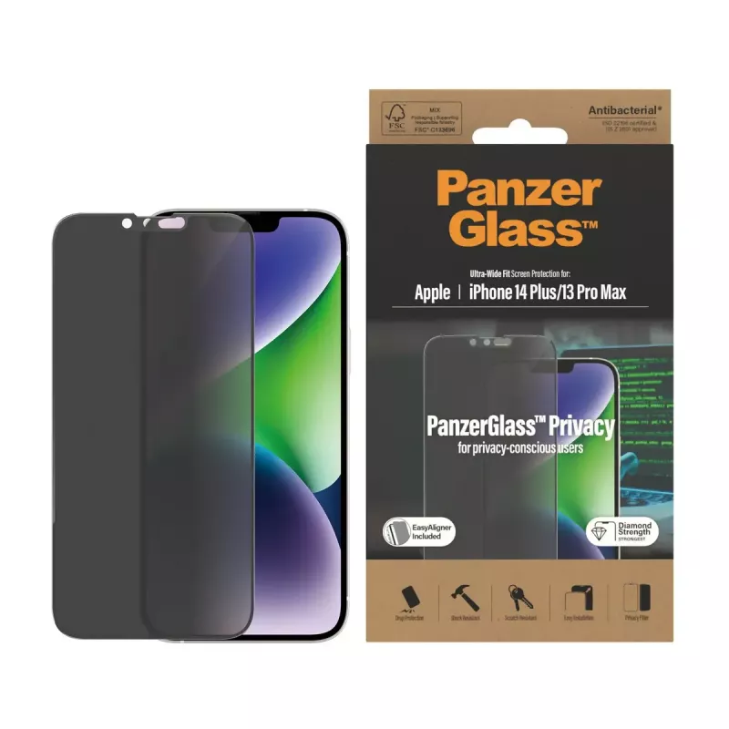 PanzerGlass ® Protector de pantalla de privacidad iPhone 14 Plus | 13 Pro Max | Ultra-Wide Fit con EasyAligner