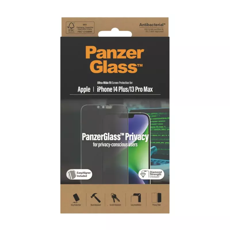 PanzerGlass ® Protector de pantalla de privacidad iPhone 14 Plus | 13 Pro Max | Ultra-Wide Fit con EasyAligner