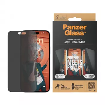 PanzerGlass ® Protector de pantalla de privacidad iPhone 15 Plus | Ultra-Wide Fit con EasyAligner