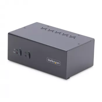StarTech.com Conmutador KVM DisplayPort de 2 puertos para doble monitor, 4K 60Hz, 2 puertos hub USB 5Gbps, 2 puertos USB 2.0 HID, conmutación por tecla de acceso rápido y botón, conforme a TAA – Nivel de protección ESD 3
