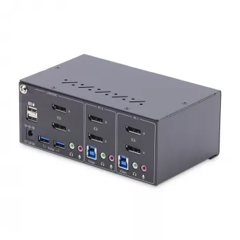 StarTech.com Conmutador KVM DisplayPort de 2 puertos para doble monitor, 4K 60Hz, 2 puertos hub USB 5Gbps, 2 puertos USB 2.0 HID, conmutación por tecla de acceso rápido y botón, conforme a TAA – Nivel de protección ESD 3