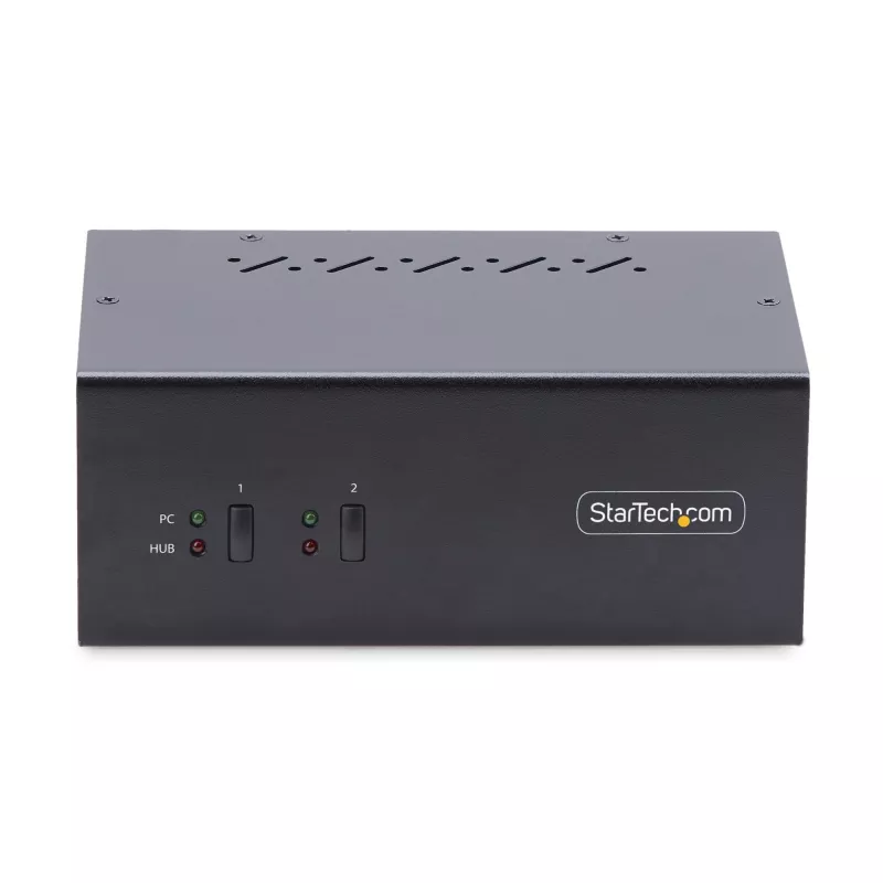 StarTech.com Conmutador KVM DisplayPort de 2 puertos para doble monitor, 4K 60Hz, 2 puertos hub USB 5Gbps, 2 puertos USB 2.0 HID, conmutación por tecla de acceso rápido y botón, conforme a TAA – Nivel de protección ESD 3