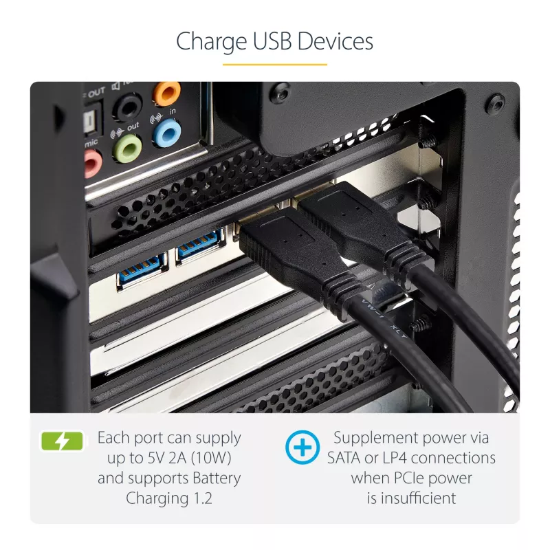 StarTech.com Tarjeta USB PCIe de 4 puertos, USB 3.2 5 Gbit/s, tarjeta de expansión PCI Express con 4 controladores USB independientes, 4 puertos USB-A, Windows/macOS/Linux