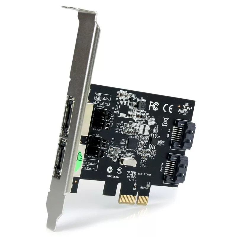 StarTech.com Tarjeta controladora SATA 6 Gbit/s eSATA PCI Express de 2 puertos – tarjeta PCIe SATA III de doble puerto – 2 Int/2 Ext