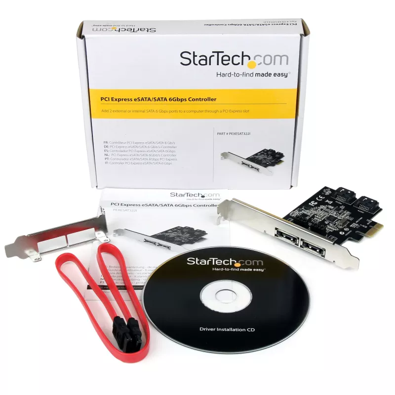 StarTech.com Tarjeta controladora SATA 6 Gbit/s eSATA PCI Express de 2 puertos – tarjeta PCIe SATA III de doble puerto – 2 Int/2 Ext
