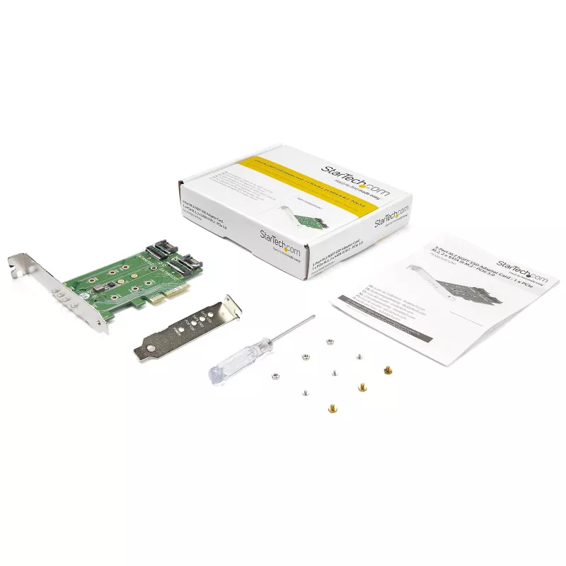 StarTech.com Tarjeta adaptadora 3 puertos M.2 SSD (NGFF) – 1 x PCIe (NVMe) M.2, 2 x SATA III M.2 – PCIe 3.0