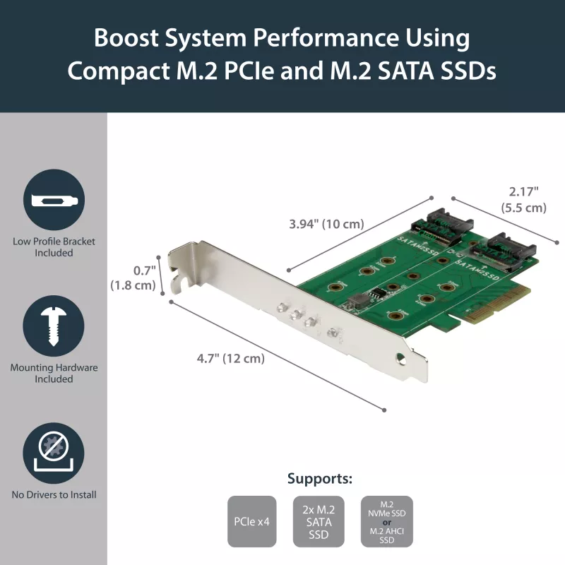 StarTech.com Tarjeta adaptadora 3 puertos M.2 SSD (NGFF) – 1 x PCIe (NVMe) M.2, 2 x SATA III M.2 – PCIe 3.0