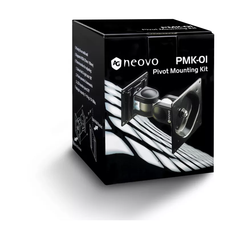 Soporte de pared/sobremesa para monitor AG Neovo PMK-01 para pantallas de 15 inch–32 inch, VESA 75x75–100x100, carga máx. 14 kg, inclinación ±90°, giro 180° (Negro)