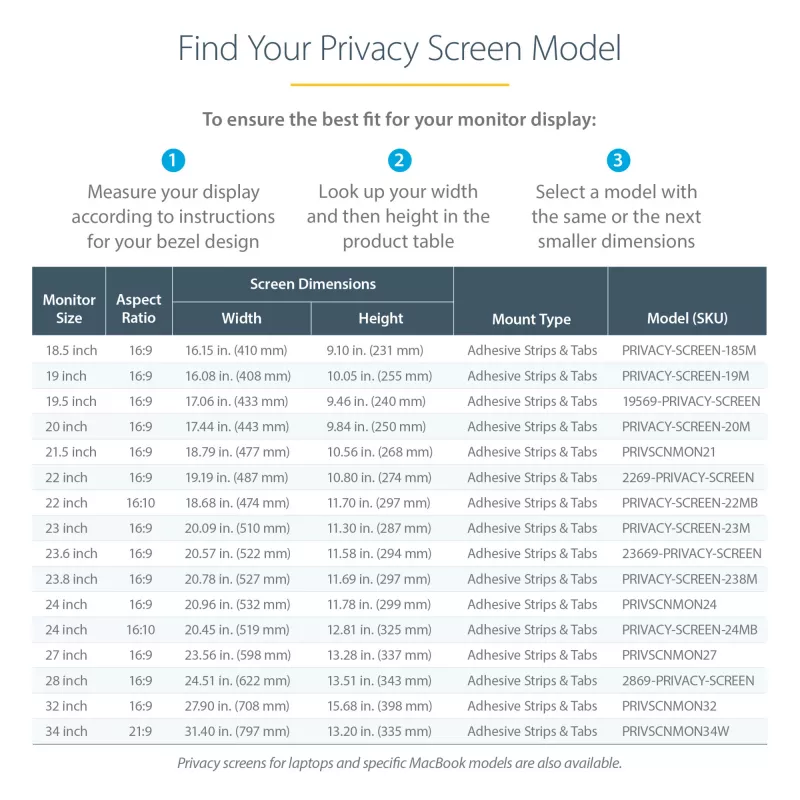 StarTech.com filtro de privacidad para monitor de 23 pulgadas - filtro de seguridad para pantalla de ordenador - lámina protectora de pantalla con reducción de luz azul - 16:9 panorámico - mate/brillante - +/-30 grados